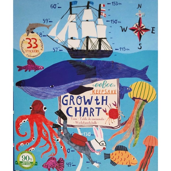 Sea Creatures‎ Ocean Growth Chart Wall Hanging With Stickers Blue Whale - Picture 1 of 2